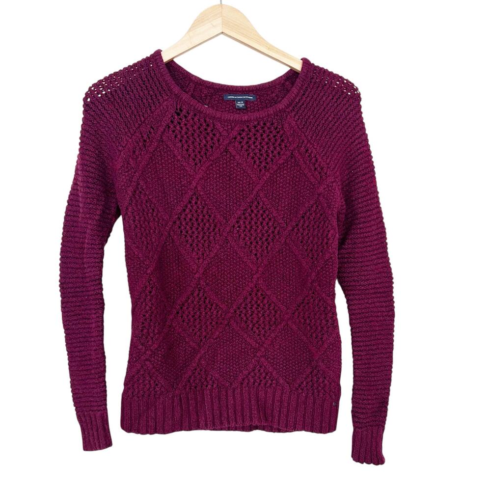American Eagle Maroon Wool Blend Knit Sweater Sz XS